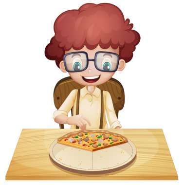 Pizza yeme bir mutlu çocuk