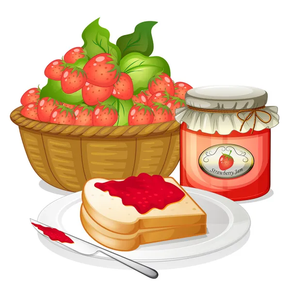 Fraises, confiture de fraises et sandwich — Image vectorielle