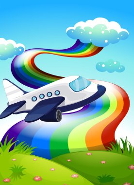 jetplane w pobliżu wzgórza z tęczy