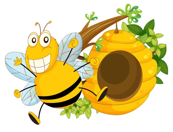 Rama de árbol con colmena y abeja — Vector de stock