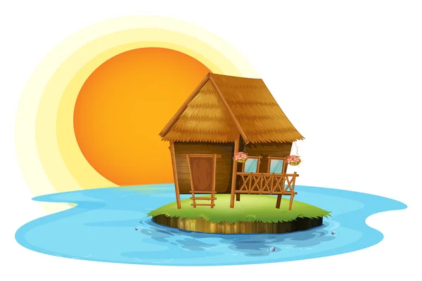 An island with a small hut — Stock Vector