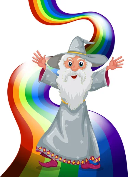 A wizard near the rainbow — Stock Vector