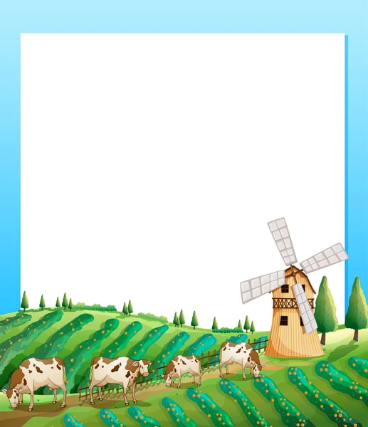 Una plantilla vacía con una granja y vacas en la parte inferior Ilustración de stock