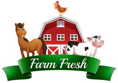 çiftlik hayvanları, bir barnhouse ve bir tabela