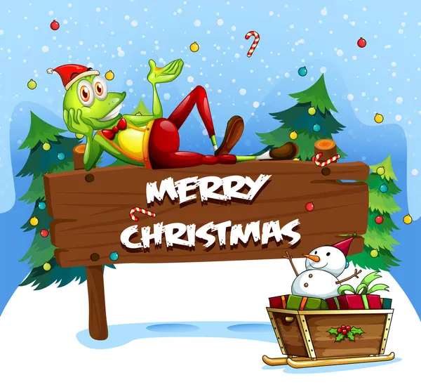 크리스마스 간판 위에 산타 개구리 — Stockvector