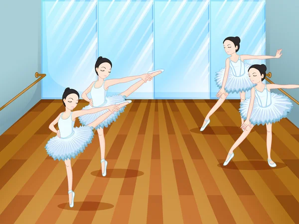 Cuatro bailarines de ballet ensayando — Vector de stock