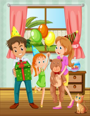 pencerenin yanında evin içinde bir aile