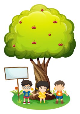 çocuklar ağacın yanındaki boş ahşap tahta altında