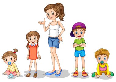 dört çocukları ile anne