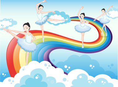 Ballet dancers in the sky with a rainbow clipart