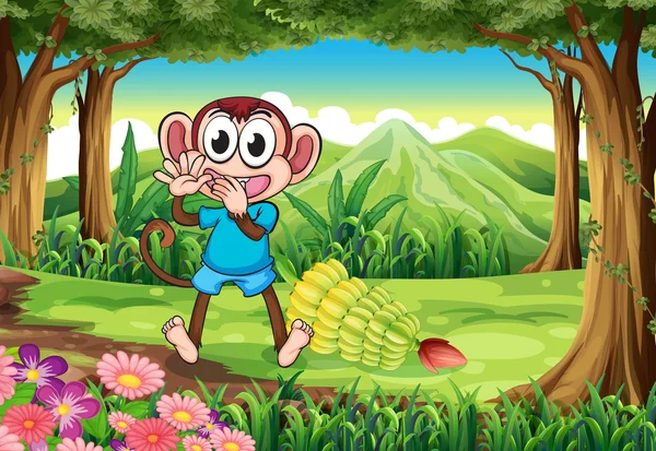 Мавпа в лісі з бананами — стоковий вектор