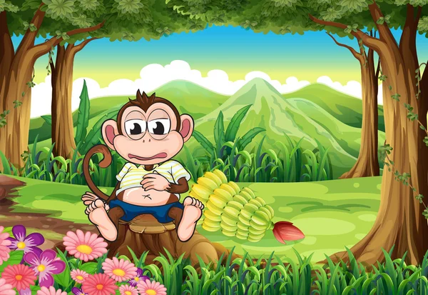 A monkey at the forest with a full stomach — Stock Vector