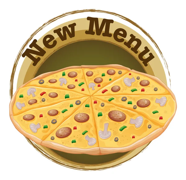 En ny etikett med en pizza — Stock vektor
