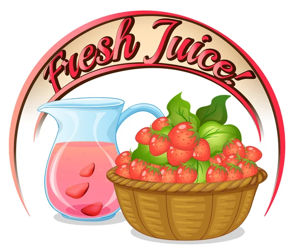 A fresh juice label with a basket of strawberries — Stock Vector