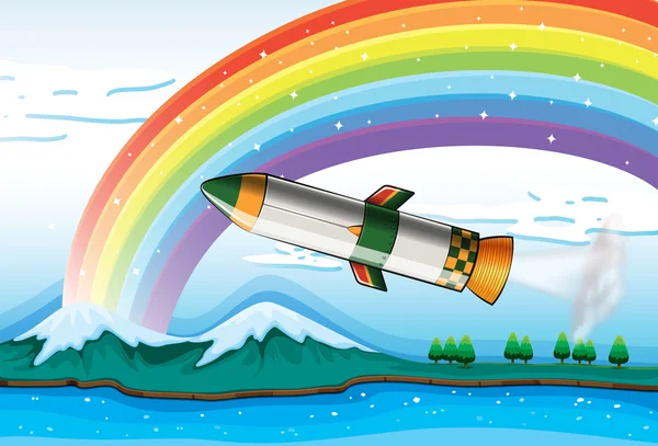 A rainbow above the ocean and an aircraft — Stock Vector