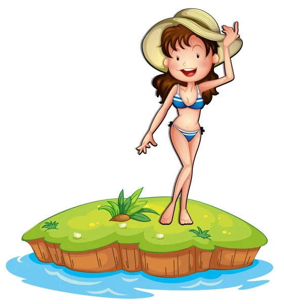 An island with a girl wearing a bikini — Stock Vector