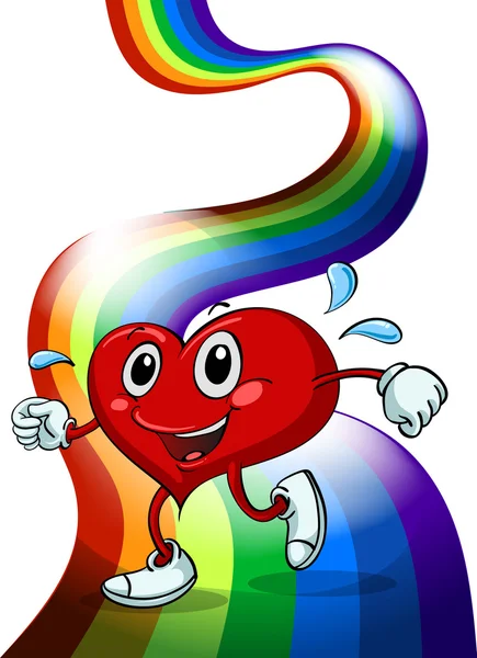 A heart walking above the rainbow — Stock Vector