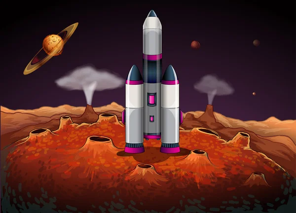 Um foguete no espaço externo com planetas — Vetor de Stock
