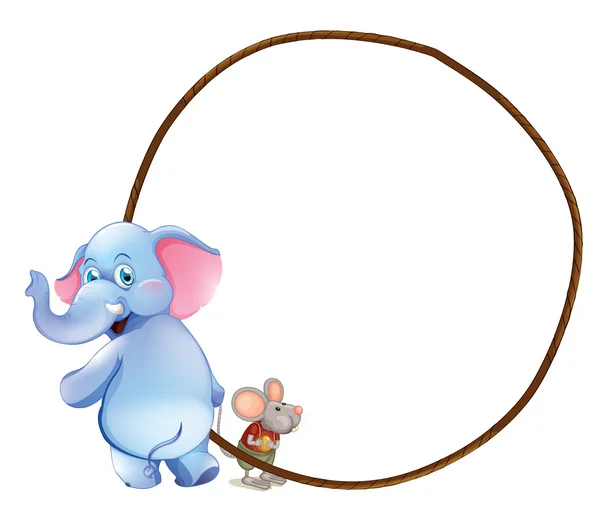 Eine runde leere Vorlage mit einem Elefanten und einer Maus — Stockvektor