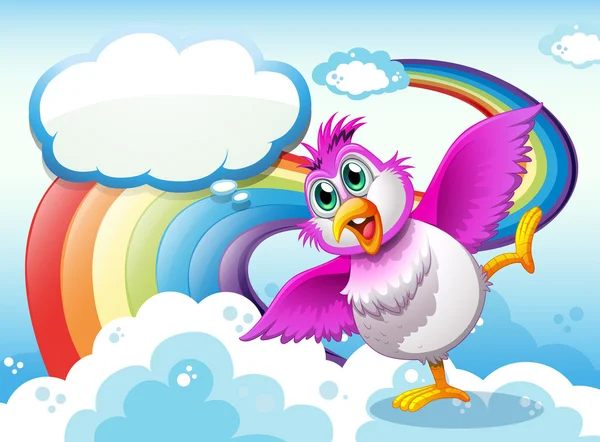 Um pássaro no céu perto do arco-íris com um chamamento vazio — Vetor de Stock