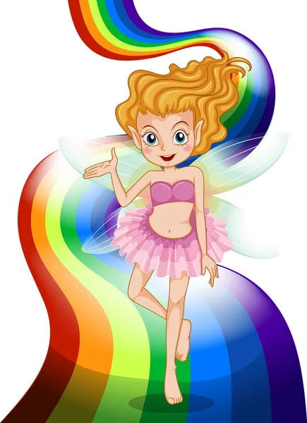 A fairy standing at the rainbow — Stock Vector