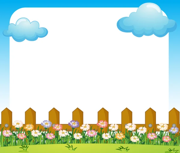Un modèle de papier vide avec un jardin et des nuages — Image vectorielle