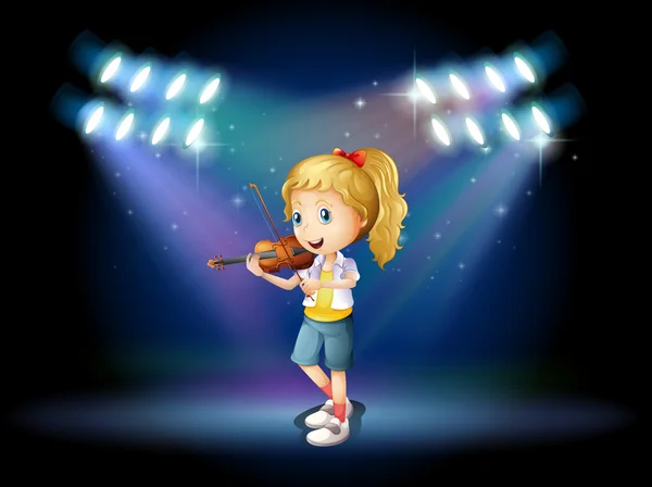 Une jeune fille jouant avec son violon sur scène — Image vectorielle