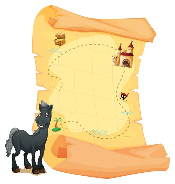 Una mappa del tesoro e un cavallo grigio — Vettoriale Stock