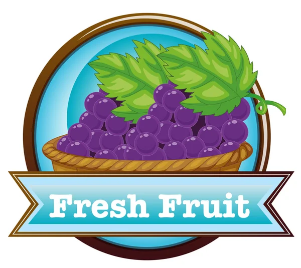 A fresh fruit label with a basket of grapes — Stock Vector