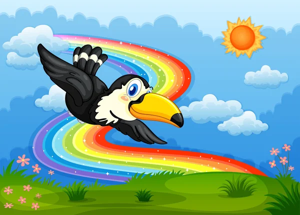 A bird in the sky with a rainbow — Stock Vector