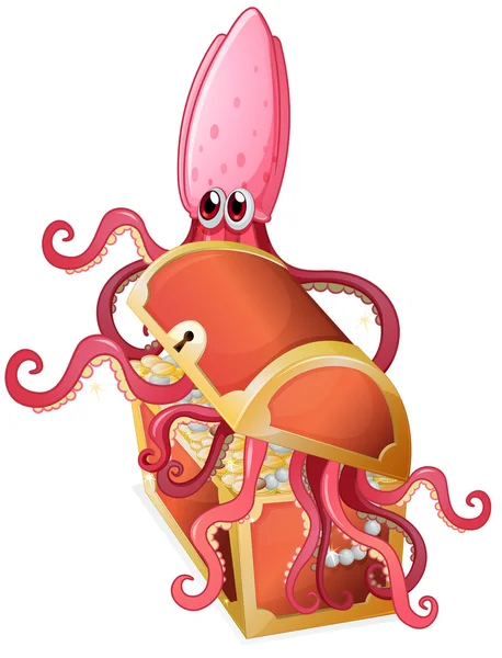 An octopus inside the treasure box — Stock Vector