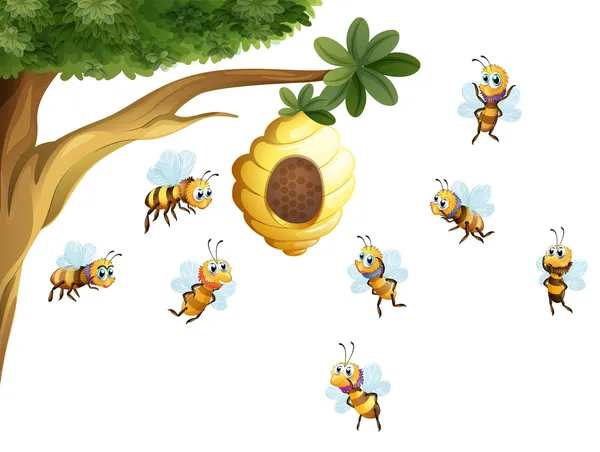 A tree with a beehive surrounded by bees — Stock Illustration A tree with a beehive surrounded by bees Stock Illustration