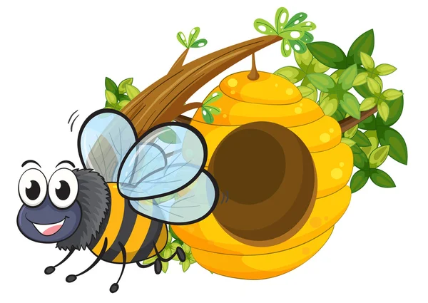Uma abelha sorridente ao lado da colmeia — Vetor de Stock