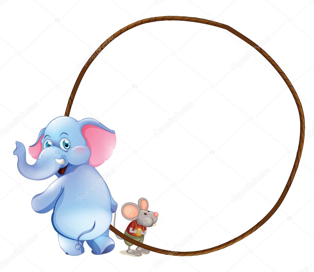 A round empty template with an elephant and a mouse