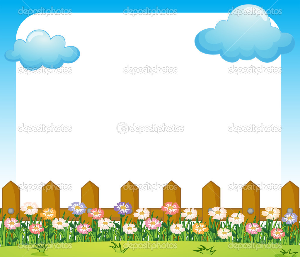 An empty paper template with a garden and clouds