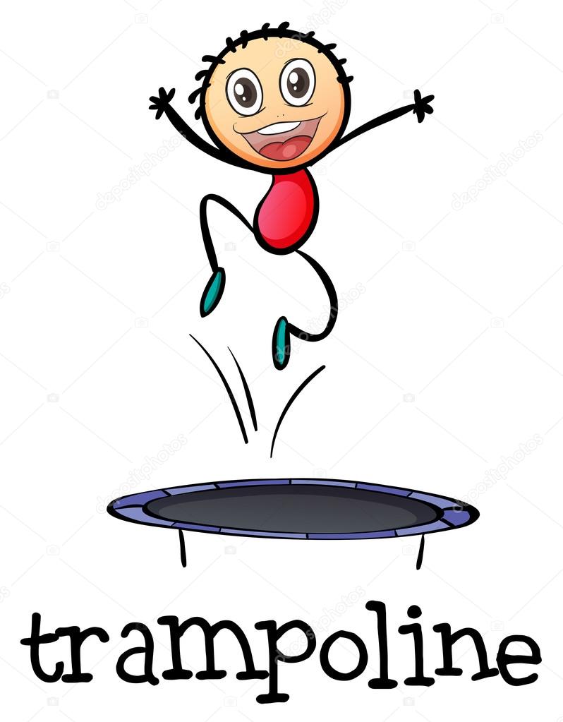A young boy playing with the trampoline