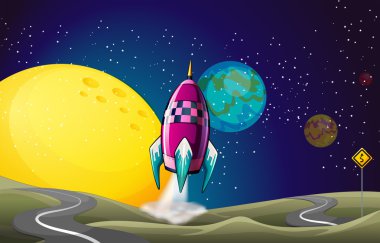 bir uzay gemisiyle outerspace aya yakın