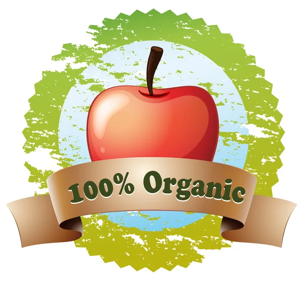 A pure organic label with a red apple — Stock Vector