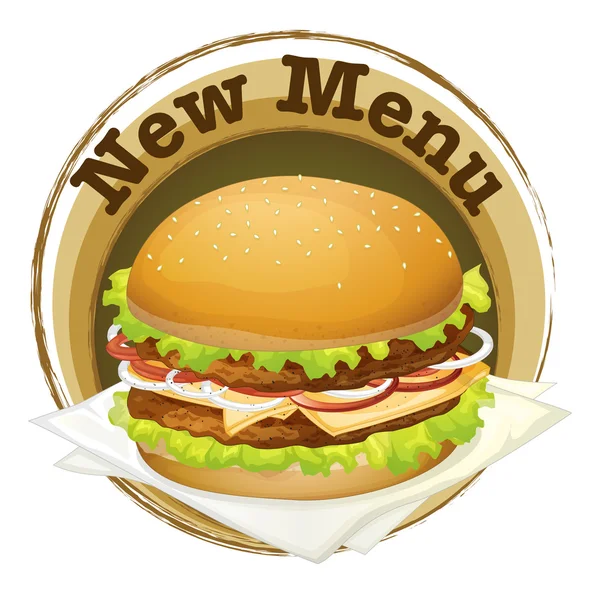 Een nieuw menu label met een grote hamburger — Stockvector