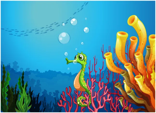 A seahorse near the coral reefs — Stock Vector