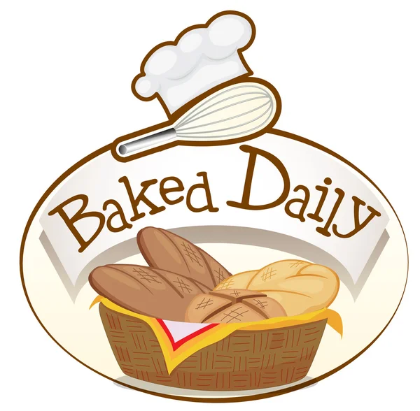 A baked daily label with a basket of breads — Stock Vector