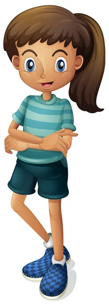 Μια νεαρή κοπέλα φορώντας μια λωρίδα χρώματος tshirt — Διανυσματικό Αρχείο