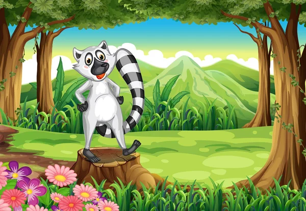 Lemur v lese stojící nad pahýl — Stockový vektor
