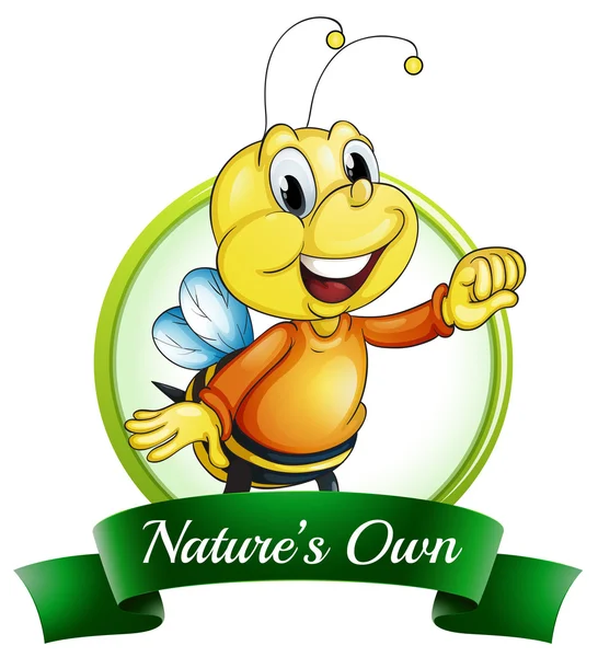 Una etiqueta propia de la naturaleza con una abeja sonriente — Vector de stock