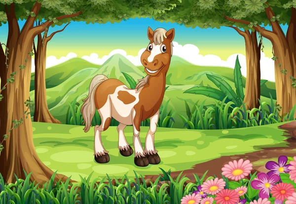 A forest with a smiling horse — Stock Vector