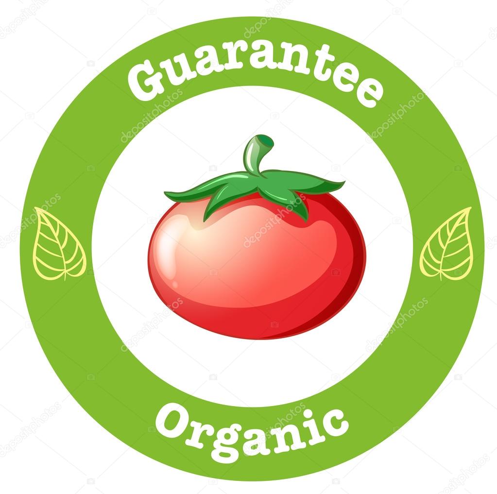 A pure organic label with a red tomato