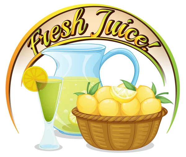 Fresh juice label with a basket of oranges — Stock Vector