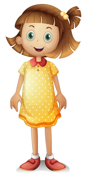 En söt ung tjej som bär en gul polka klänning — Stock vektor