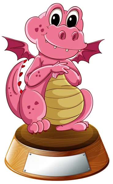 A young dragon above the trophy stand with an empty label — Stock Vector