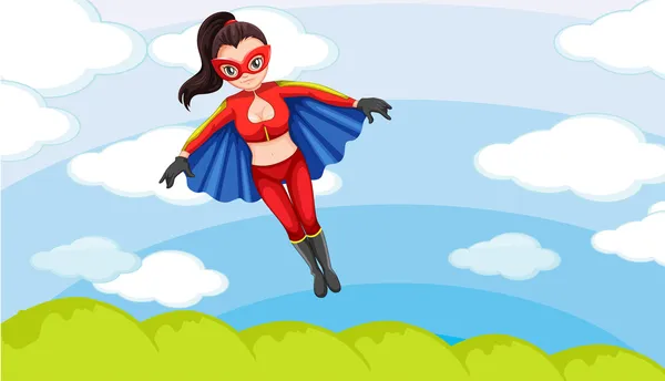 Uma super-heroína no céu — Vetor de Stock